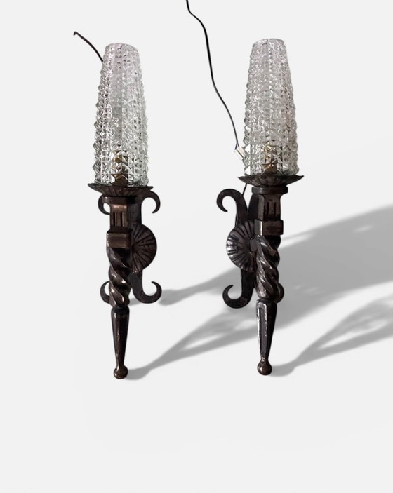 Image 1 of Paar brutalistische Wandleuchten aus Schmiedeeisen