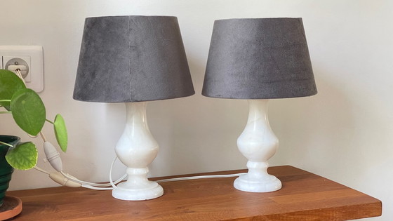 Image 1 of Pair of Vintage Alabaster Lamps
