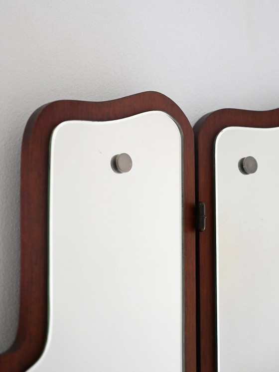 Image 1 of Miroir scandinave vintage avec panneaux latéraux rabattables
