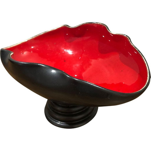 Vintage zwart en rood keramiek dienblad, 1950
