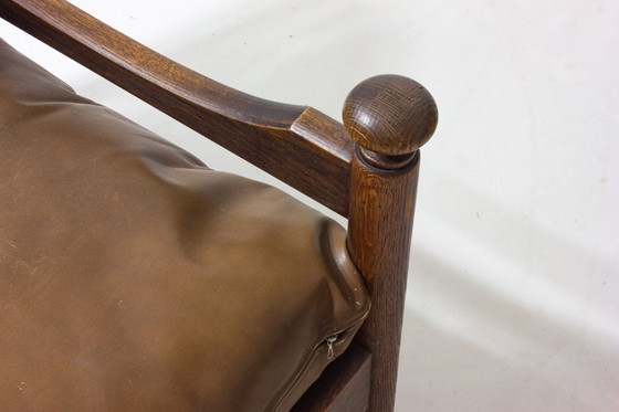 Image 1 of Canapé français en chêne et cuir