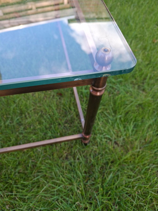 Vintage Messing Couchtisch mit Glasplatte 70x70 – salontafels (photo 2 of 5)