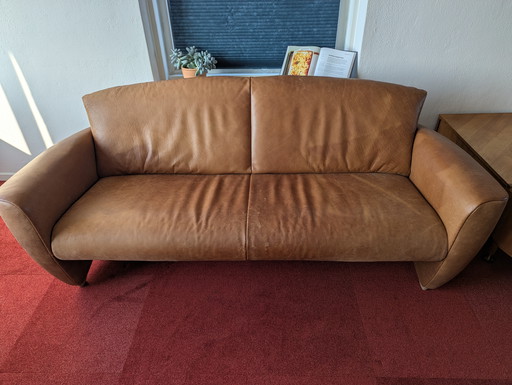 Klassisches Jori Ledersofa, Cognac, professionell neu gepolstert