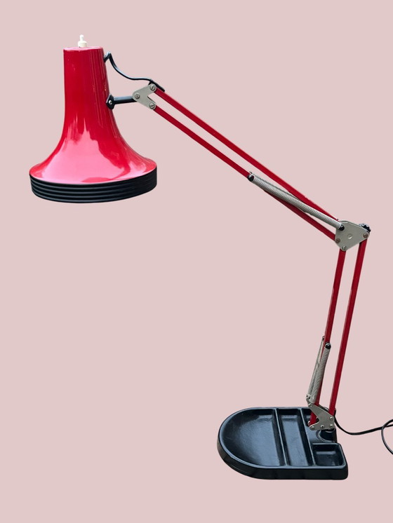 Image 1 of Rare Vintage Belgian Architect Lamp in Red/Black (1970s)