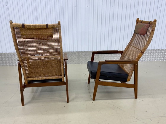 Vintage Set 2x Mid Century Design Fauteuils Muntendam Voor Gebr. Jonkers – gebroeders Jonkers, Rattan, Skai (photo 8 of 16)