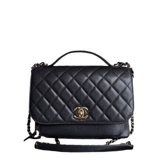 Bolso Chanel Business Affinity grande - 27 cm, color caviar, acolchado, negro, con herrajes dorados, Serie 23