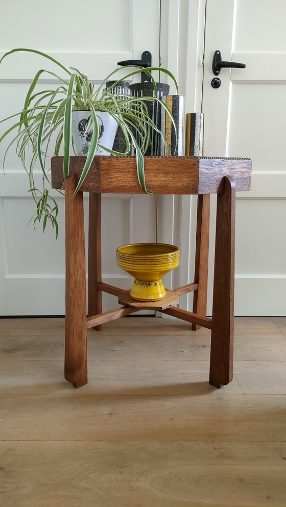 Image 1 of Table d'appoint Art Déco octogonale, table basse style Amsterdam School, table en chêne