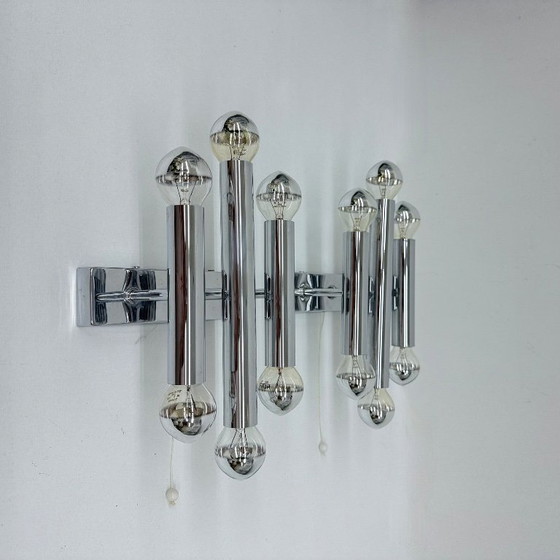 Image 1 of Paar Gaetano Sciolari Wandlampen Leuchter Chrom Rohr , 1970er Jahre