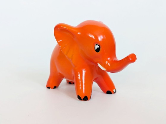 Image 1 of Goebel West Germany Elephant Pair Tangerine Orange Porcelain 1970s MCM Figurines