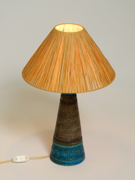 Image 1 of Beautiful 1960s Rimini Blue Ceramic Table Lamp by Aldo Londi for Bitossi, Italy