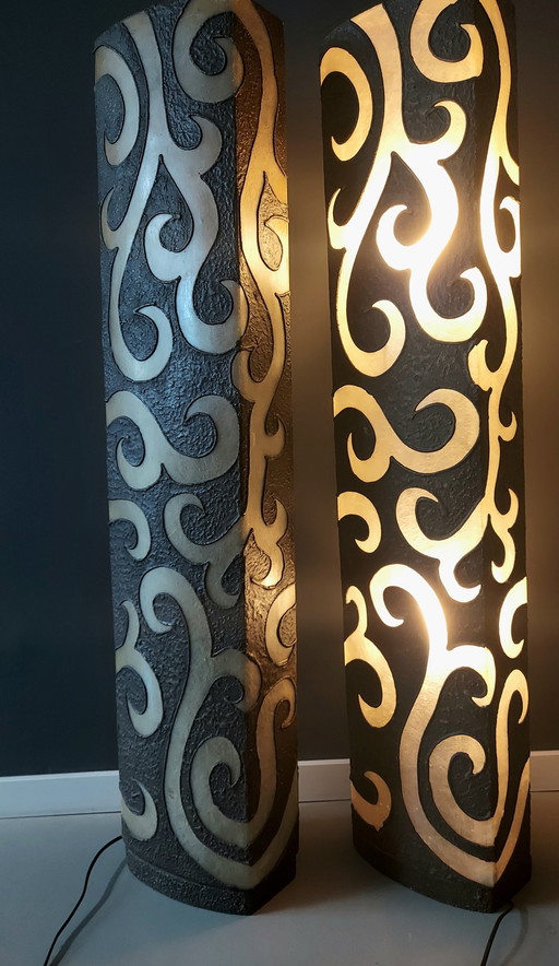 2 Pieces Vintage Crafted Leather Standing Lamps