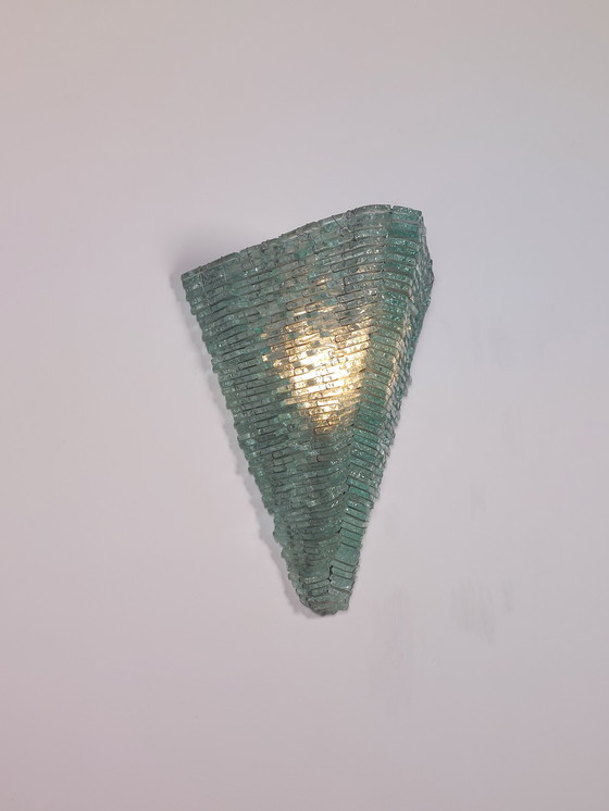 Image 1 of Pair of handmade French glass and metal wire wall lamps, shard decor