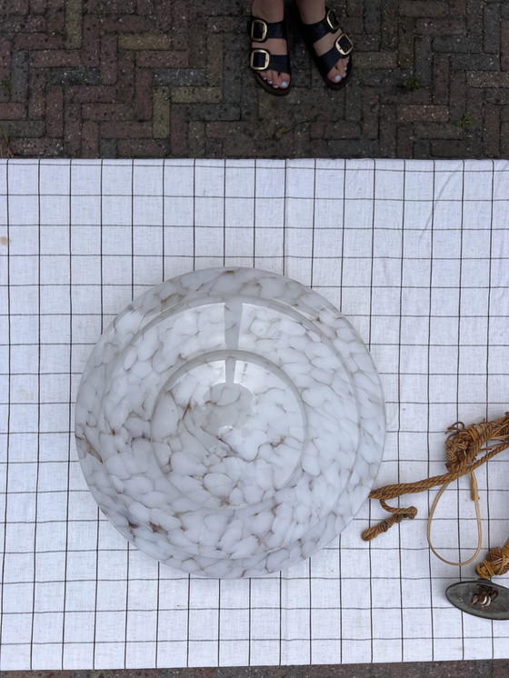 Image 1 of Lampada a sospensione in stile Art Déco in marmo bianco grigio