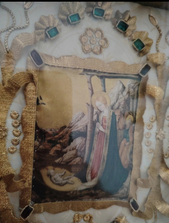 Image 1 of Votief plaquette, 3D vintage klooster handgemaakt door Benedetto Bonfigli, Religieuze volkskunst