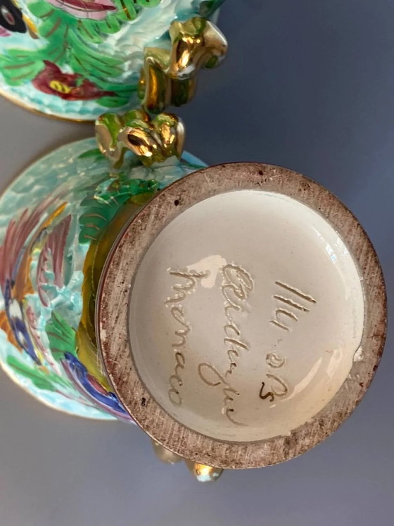 Pair of Cerdazur Monaco Vases - Marine Decor - Fish and Seaweed – Crockery, Ceramic (photo 5 of 7)