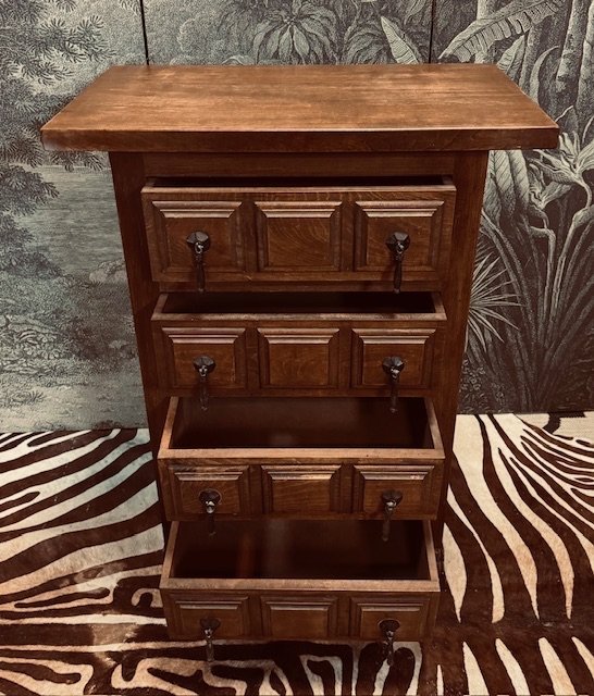 Image 1 of Spanish Oak Brutalist Cabinet Drawer Dresser