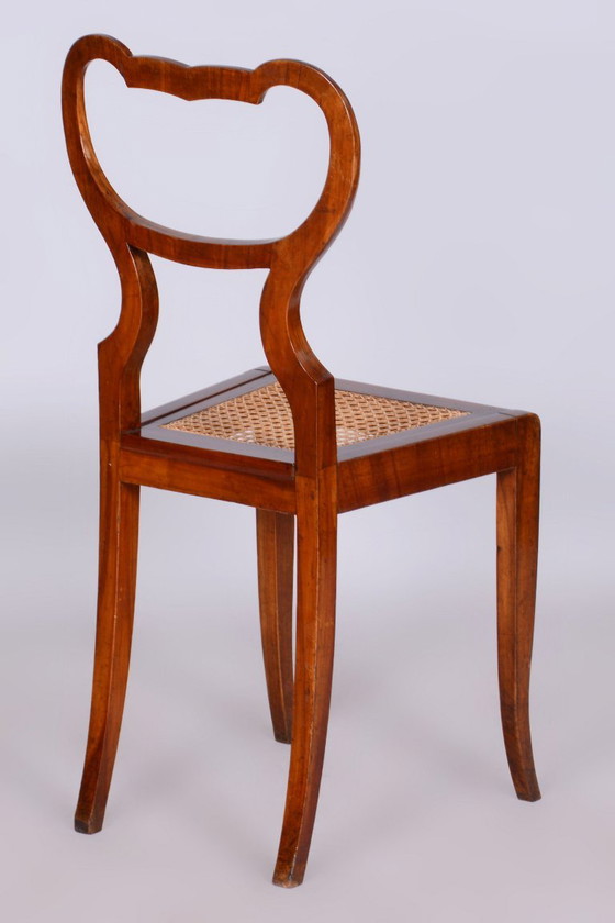 Silla Biedermeier restaurada, chapa de nogal, ratán, polaca, Austria, década de 1830. – Sillas auxiliares (photo 8 of 9)