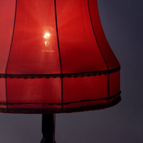 Image 1 of Lampada da terra d'epoca a stelo con paralume originale in tessuto rosa, Cecoslovacchia, anni '60