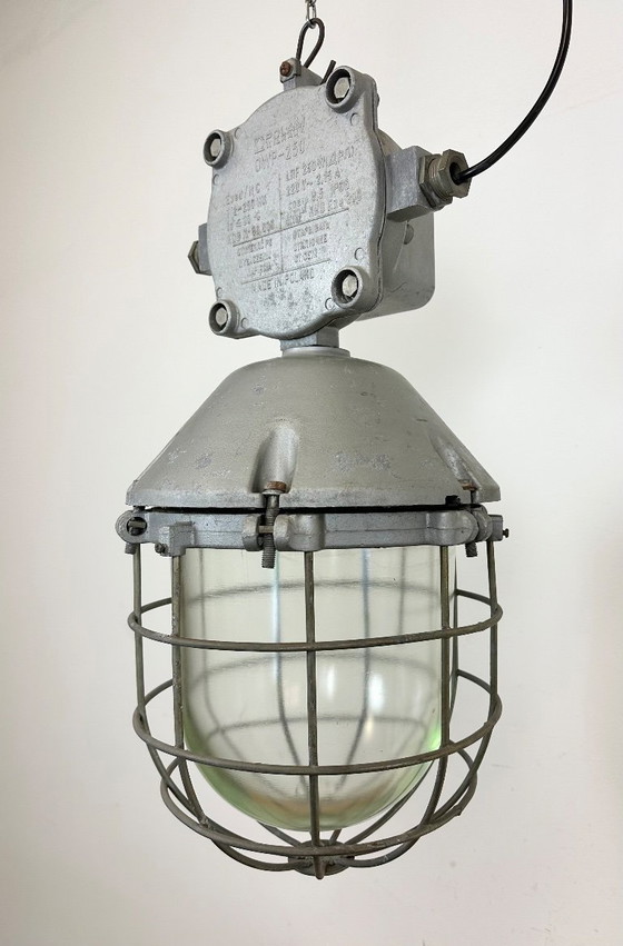 Image 1 of Large Industrial Cast Aluminium Cage Pendant Light, 1970