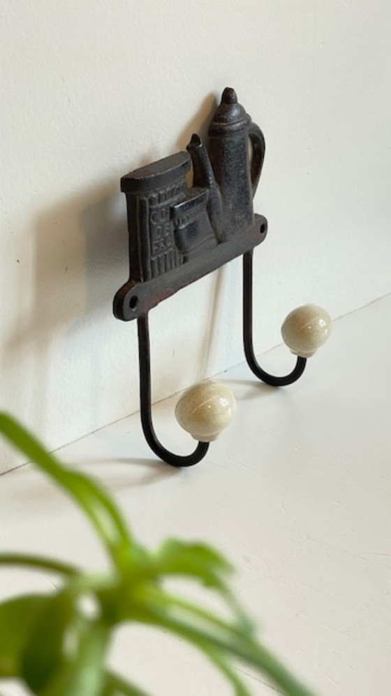 Image 1 of Cast Iron and Porcelain Towel Rack