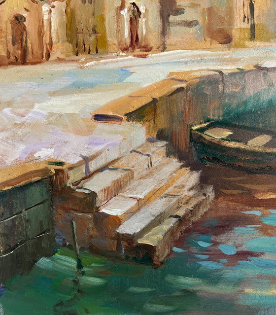 Image 1 of Original Oil Painting Evening City Landscape The flaming evening horizon