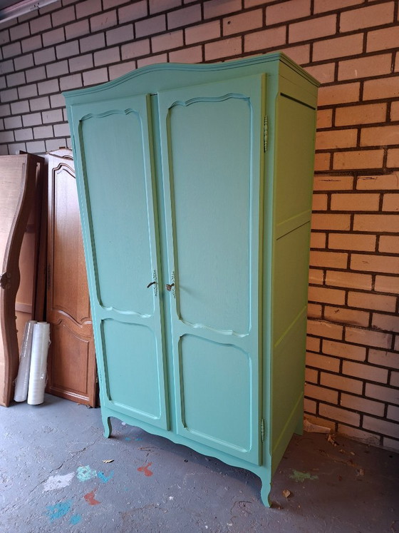 Mint green wardrobe with two doors, Wood, Vintage (photo 2 of 9)