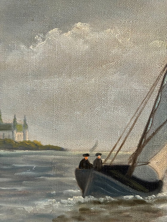 Vintage Signed Sailing Ship Seascape Oil Painting – Paintings & Drawings, Canvas (photo 7 of 13)