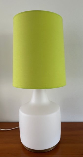 Lampadaire vintage en verre avec abat-jour en tissu