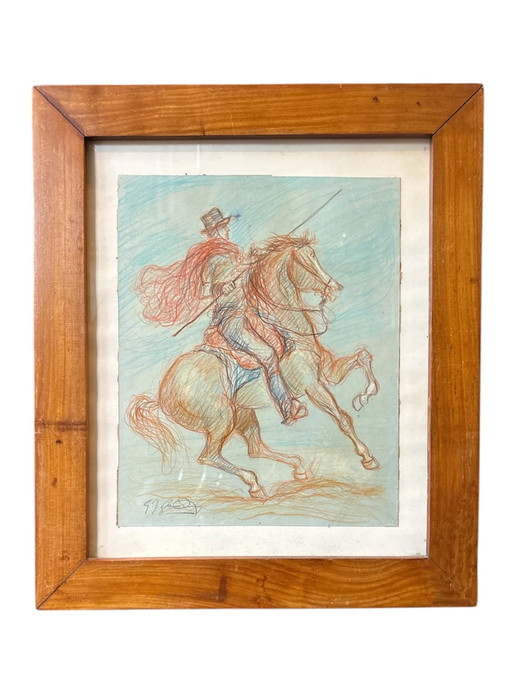 Pintura al pastel de un Buttero de Giovan Francesco Gonzaga, años 70