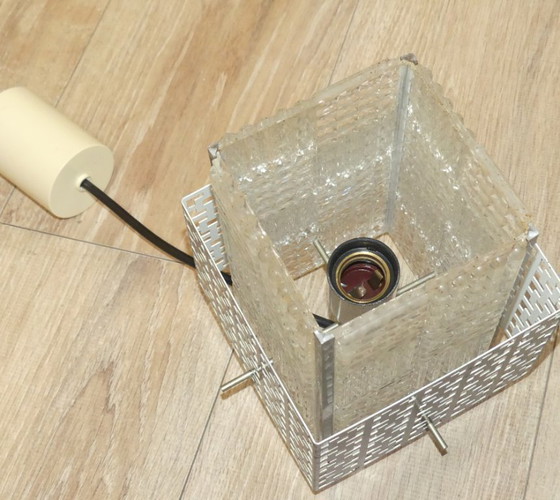 Image 1 of Delicate 1960s/70s pendant lamp, hallway light, grid cube design, black metal pendant light, kitchen lamp