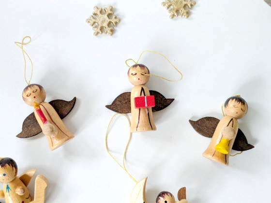 Image 1 of 19 x Midcentury houten kerstversieringen | Handbeschilderd, Erzebirge, Duitsland