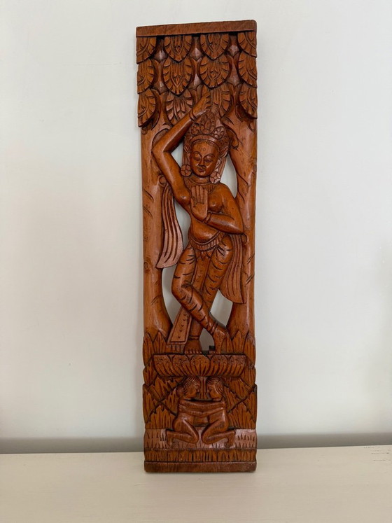 Hand-Carved Wooden Wall Panel – Apsara & Lovers – 56 cm – Décorations murales (photo 7 of 7)