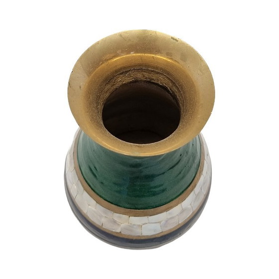 Image 1 of Vintage messing vaas | India met parelmoer en emaille