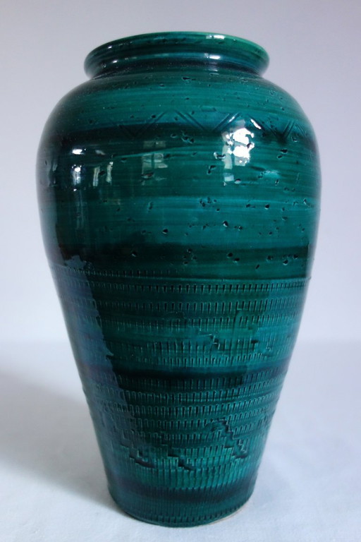Vaso vintage in ceramica verde nello stile di Aldo Londi Bitossi