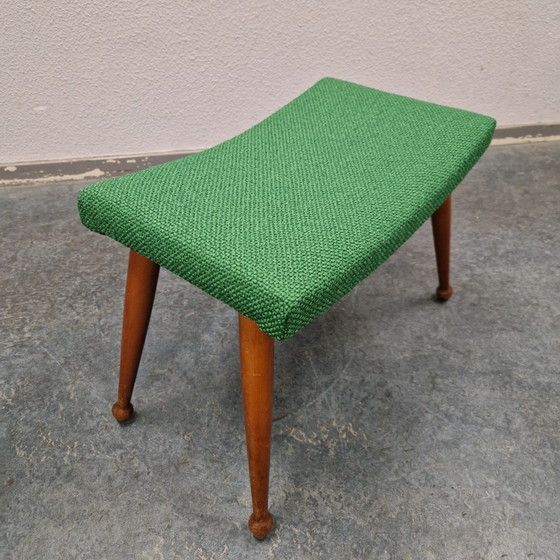 Vintage Footstool Newly Upholstered Ploeg Fabric – Footstools & poufs, Textile, Wood (photo 7 of 13)