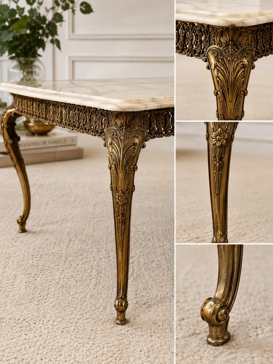 Louis XV style gilt bronze coffee table with white marble top (photo 6 of 7)