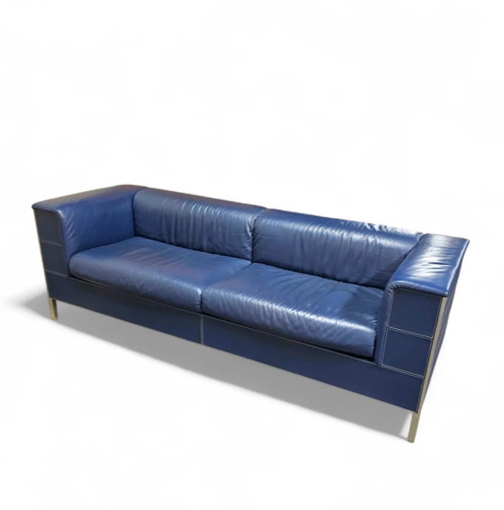 Poltrona Frau set / donkerblauw leer / Talus / bank - stoelen / 3-zits / 2 x loungestoelen – Loungesets (photo 12 of 14)