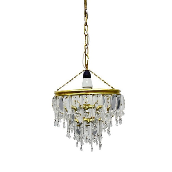 Image 1 of Vintage crystal chandelier Lustry Kamenický Šenov, Czechoslovakia 1970s brass