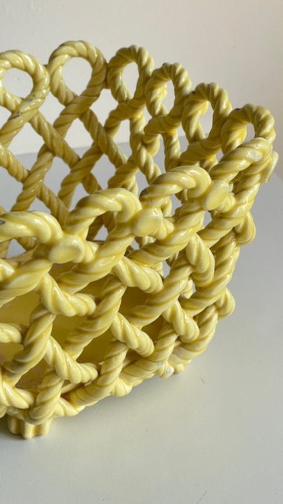 Image 1 of Vintage Woven Earthenware Plant Pot