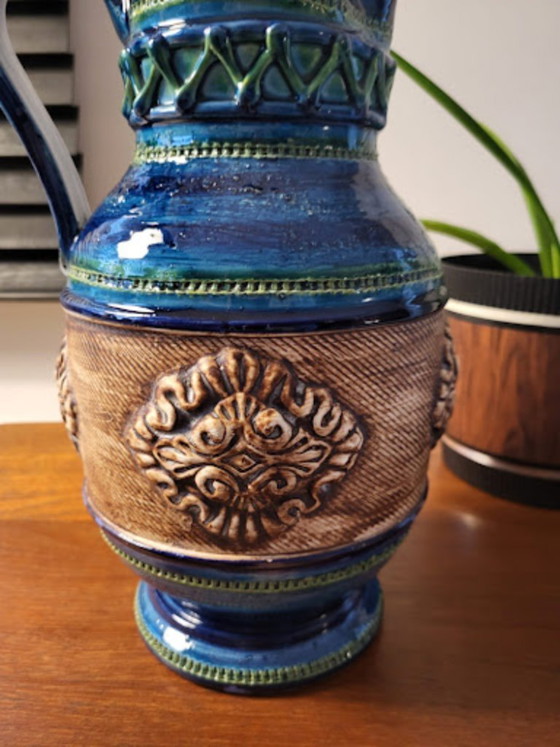 Image 1 of Blue ceramic jug in Bitossi style, 1960s in Italy