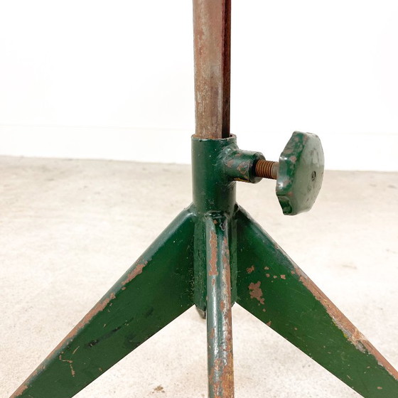 Industrial stool with wooden seat and backrest, green, Sormel, Office chairs, Metal, Brown, Vintage (photo 7 of 11)