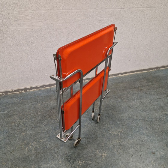 Image 1 of Carrello bar vintage, tavolino arancione anni '60/'70, tavolo di servizio