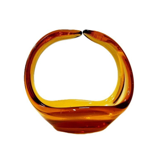 Image 1 of Cestino in vetro ambrato vintage – Centrotavola/ciotola per dolciumi scultorea