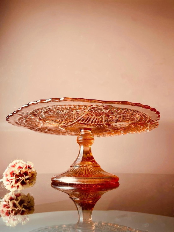 Image 1 of 🩷PINK PRESSED GLASS CAKE PLATE🩷