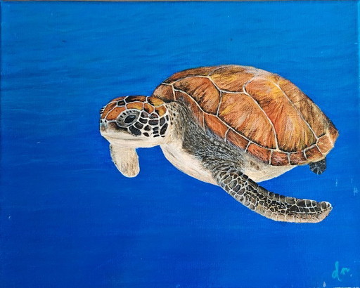 Handgemaakt acrylverf schilderij zee schildpad