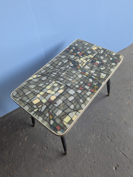 Image 1 of Table à plantes vintage en laiton avec plateau en mosaïque