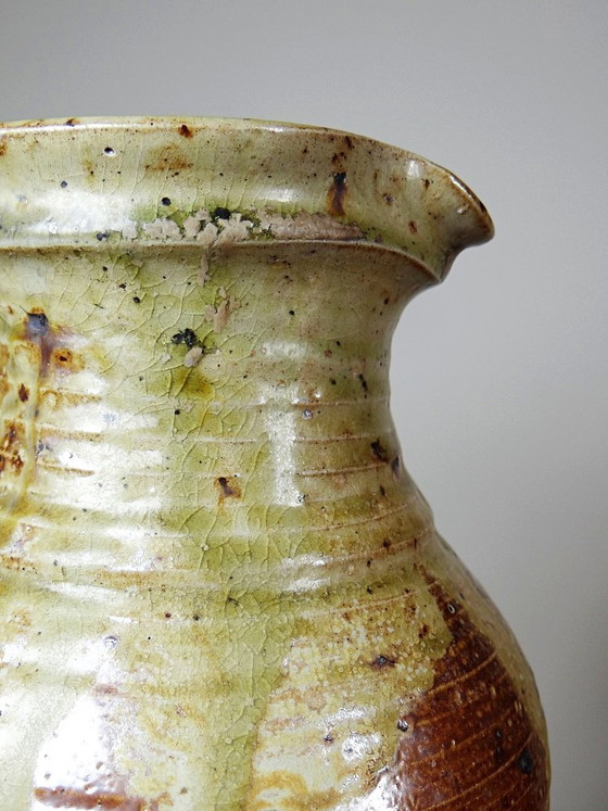 Image 1 of Impressive French stoneware pitcher from the 1960s-70s with a Japanese-inspired ash glaze