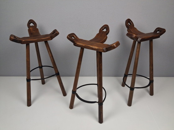 Vintage Marbella Barstools by Confonorm, Spain 1970s, Merk onbekend, Wood, Brown (photo 2 of 10)