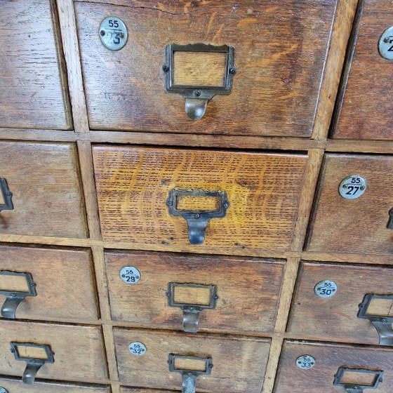 Image 1 of Dutch Industrial Oak Filling Apothecary or Archive Cabinet, Early 20th Century