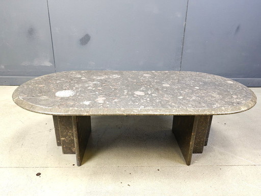 Vintage oval marble coffee table, 1970s